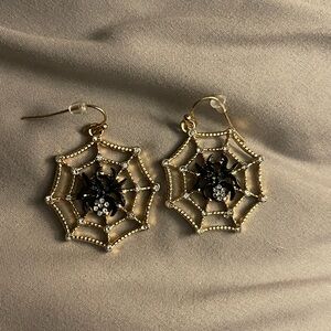Gold and Black Spider Web Earrings